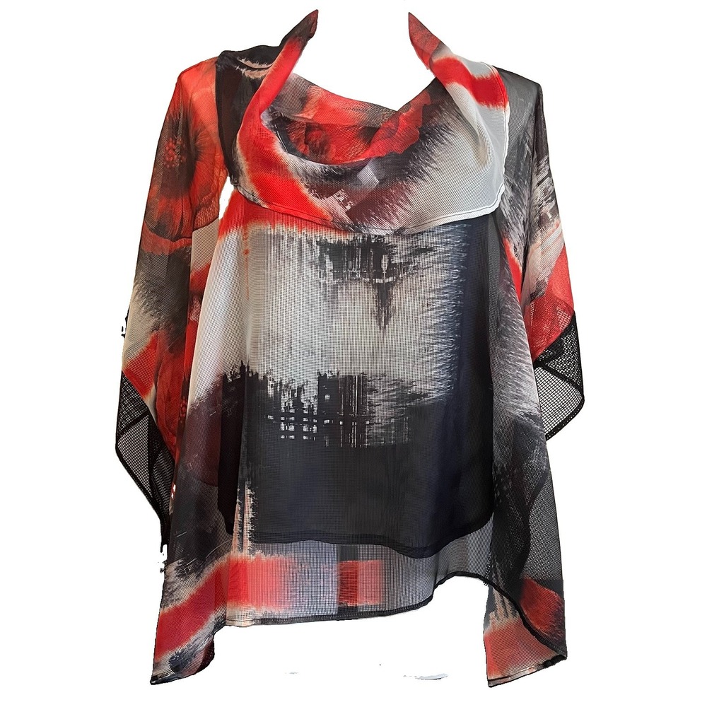 IC by Connie K Mesh Kimono Tunic Women's M Urban Print Funky Artsy Lagenlook